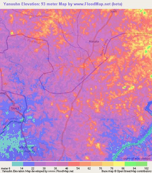 Yanuuhn,Liberia Elevation Map