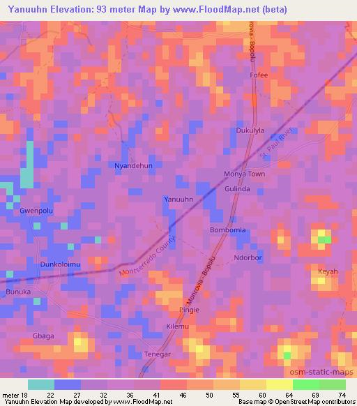 Yanuuhn,Liberia Elevation Map