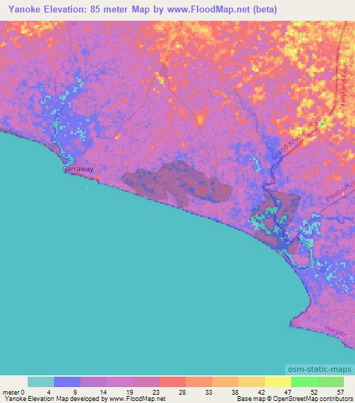 Yanoke,Liberia Elevation Map