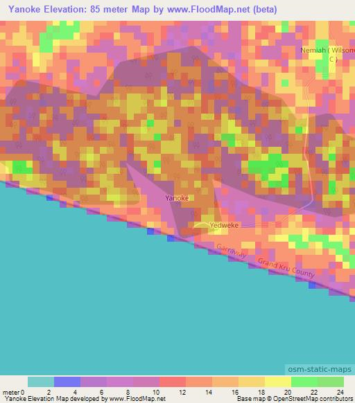 Yanoke,Liberia Elevation Map