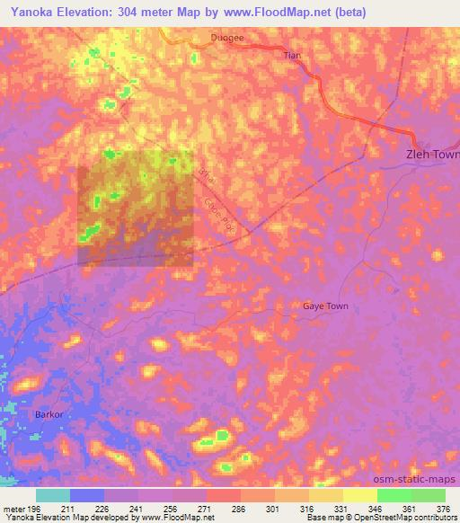 Yanoka,Liberia Elevation Map
