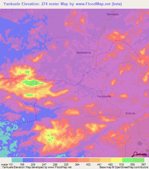 Yankuele,Liberia Elevation Map