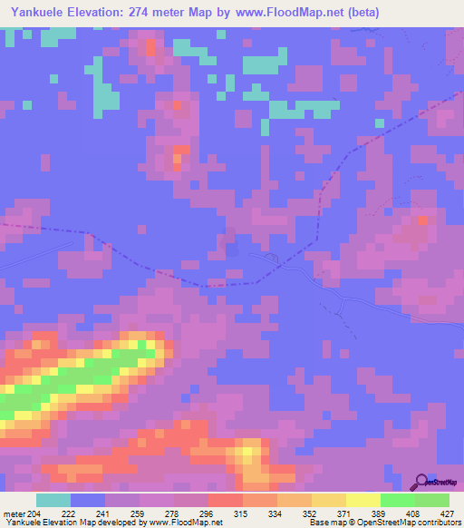 Yankuele,Liberia Elevation Map