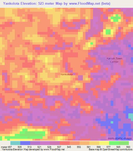 Yankolota,Liberia Elevation Map