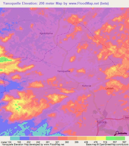 Yanoquelle,Liberia Elevation Map