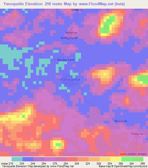 Yanoquelle,Liberia Elevation Map