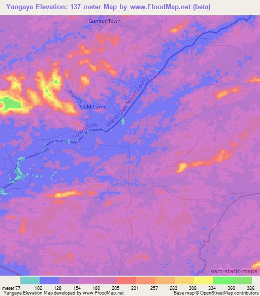 Yangaya,Liberia Elevation Map