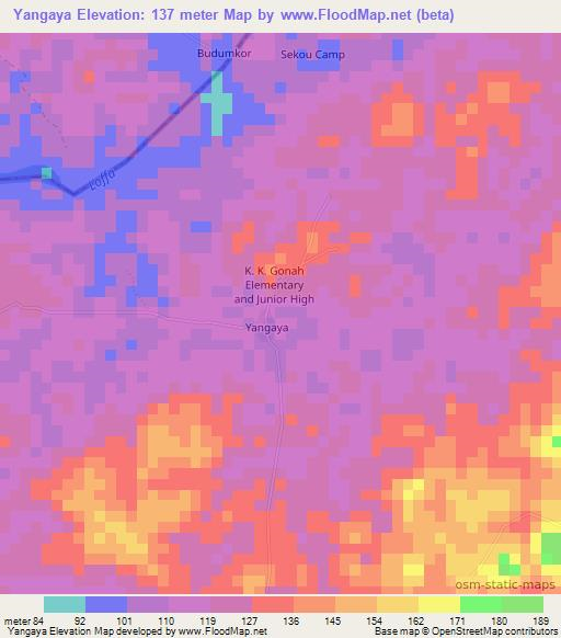 Yangaya,Liberia Elevation Map