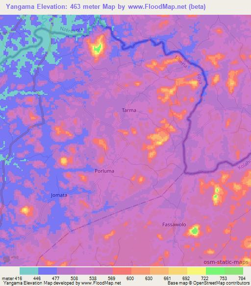 Yangama,Liberia Elevation Map