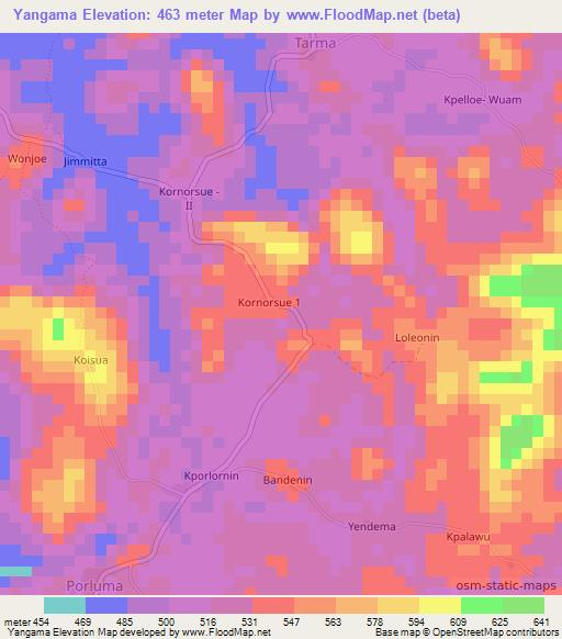 Yangama,Liberia Elevation Map