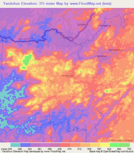 Yandohun,Liberia Elevation Map