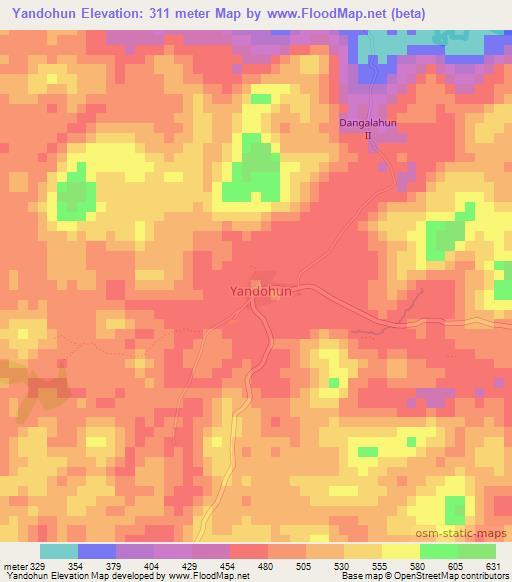 Yandohun,Liberia Elevation Map