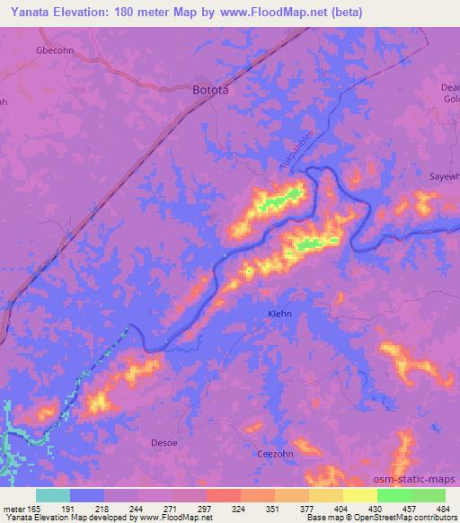 Yanata,Liberia Elevation Map