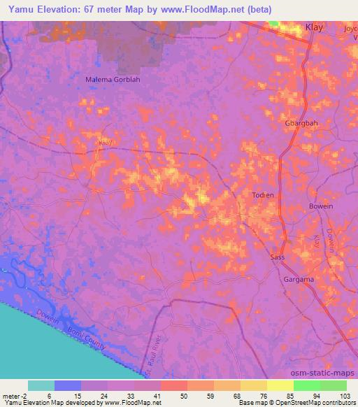 Yamu,Liberia Elevation Map