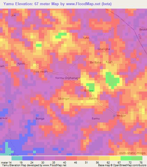 Yamu,Liberia Elevation Map