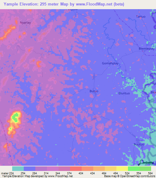 Yample,Liberia Elevation Map