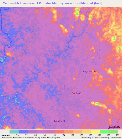 Yamawabli,Liberia Elevation Map