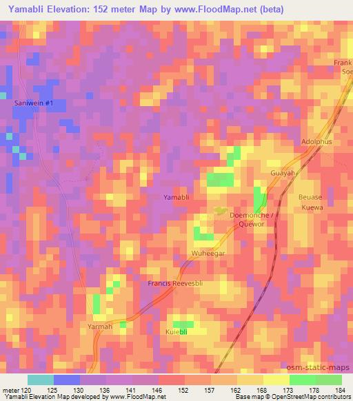 Yamabli,Liberia Elevation Map