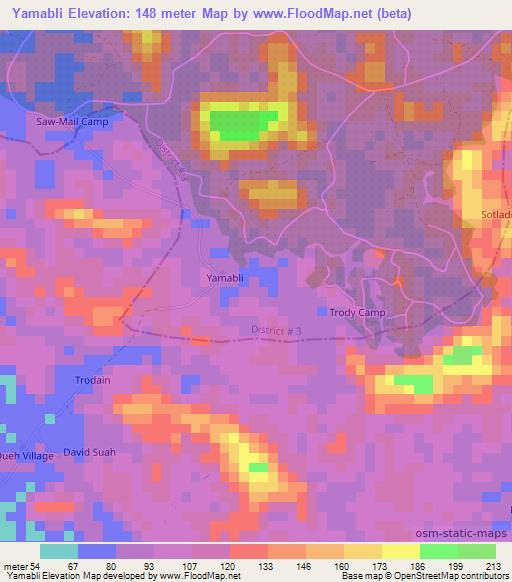 Yamabli,Liberia Elevation Map
