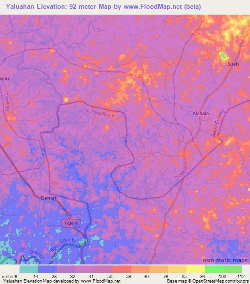 Yaluahan,Liberia Elevation Map