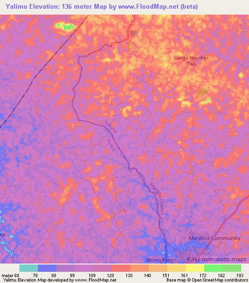 Yalimu,Liberia Elevation Map