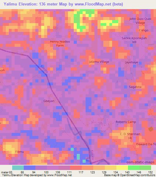 Yalimu,Liberia Elevation Map