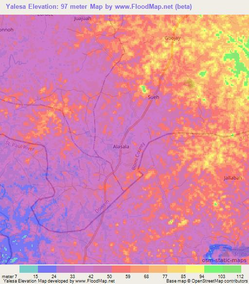 Yalesa,Liberia Elevation Map