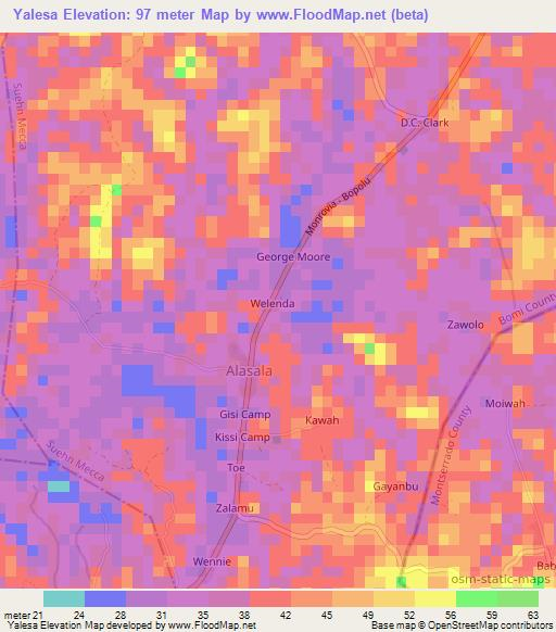 Yalesa,Liberia Elevation Map