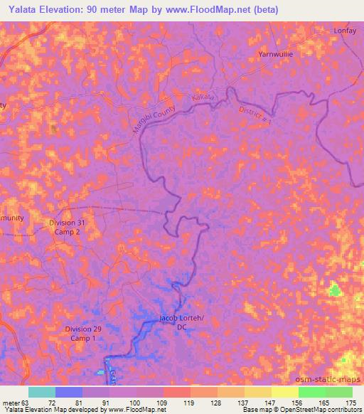Yalata,Liberia Elevation Map