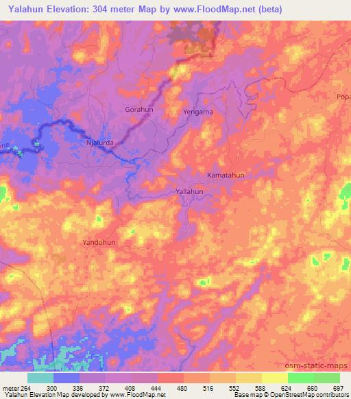 Yalahun,Liberia Elevation Map