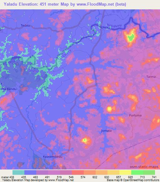 Yaladu,Liberia Elevation Map