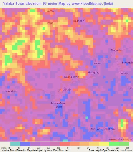 Yalaba Town,Liberia Elevation Map