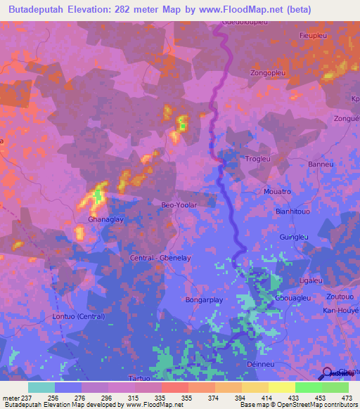 Butadeputah,Liberia Elevation Map