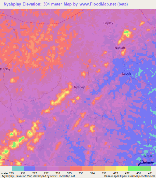 Nyahplay,Liberia Elevation Map