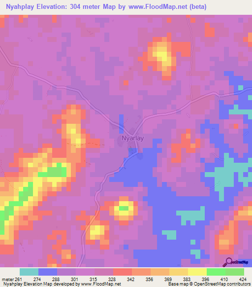 Nyahplay,Liberia Elevation Map