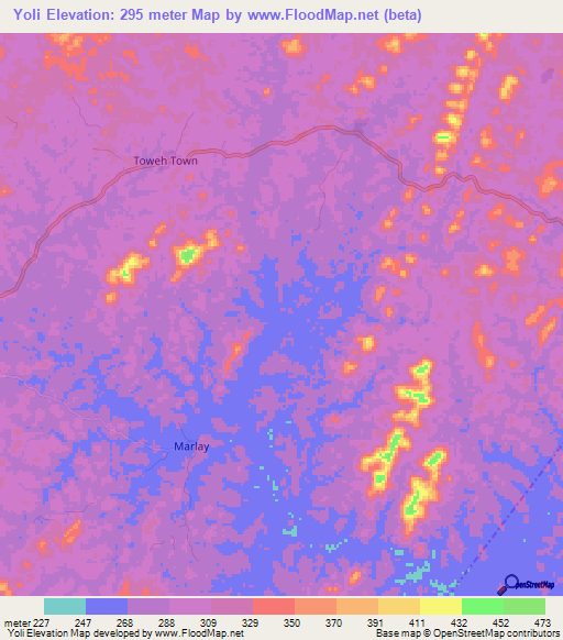 Yoli,Liberia Elevation Map