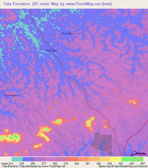 Yala,Liberia Elevation Map