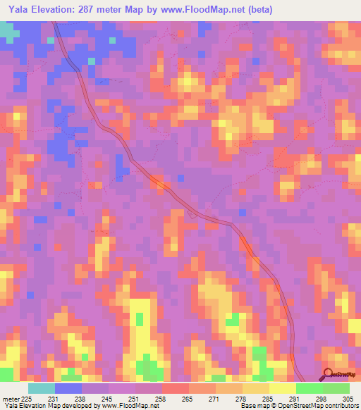 Yala,Liberia Elevation Map