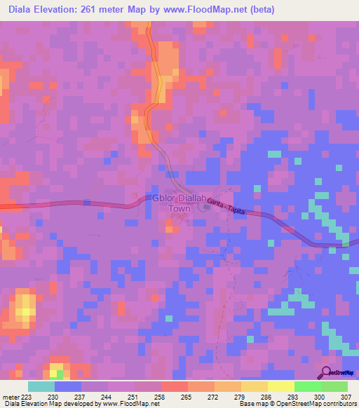 Diala,Liberia Elevation Map