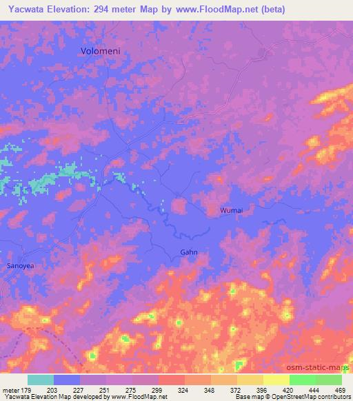 Yacwata,Liberia Elevation Map