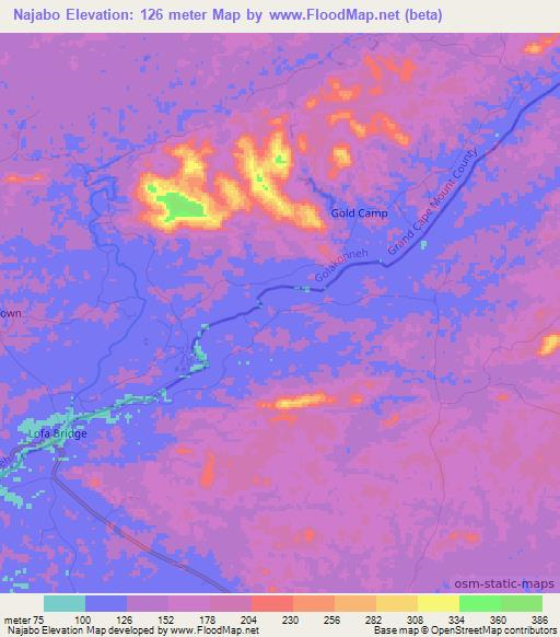 Najabo,Liberia Elevation Map