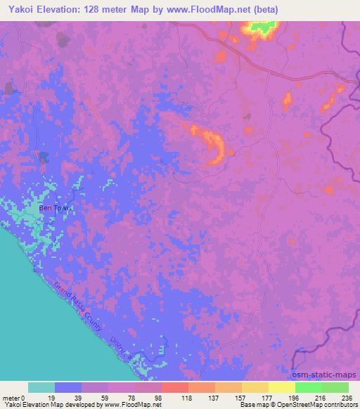 Yakoi,Liberia Elevation Map