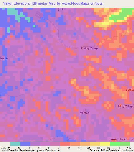 Yakoi,Liberia Elevation Map