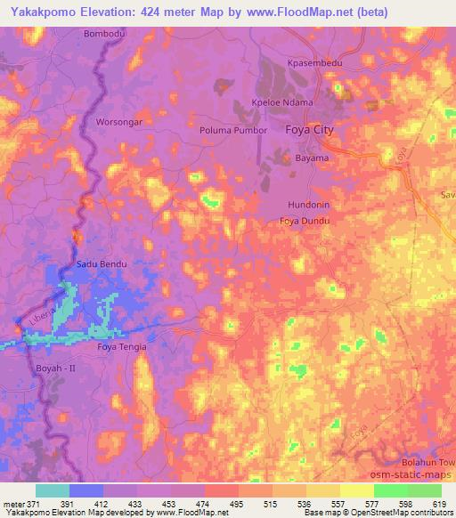 Yakakpomo,Liberia Elevation Map