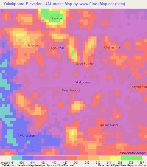 Yakakpomo,Liberia Elevation Map