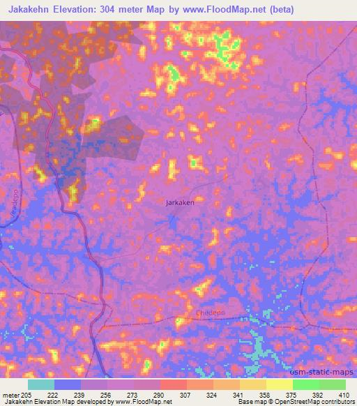 Jakakehn,Liberia Elevation Map