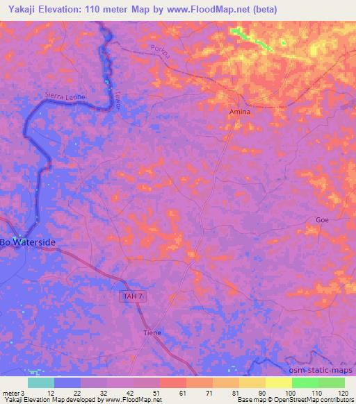 Yakaji,Liberia Elevation Map