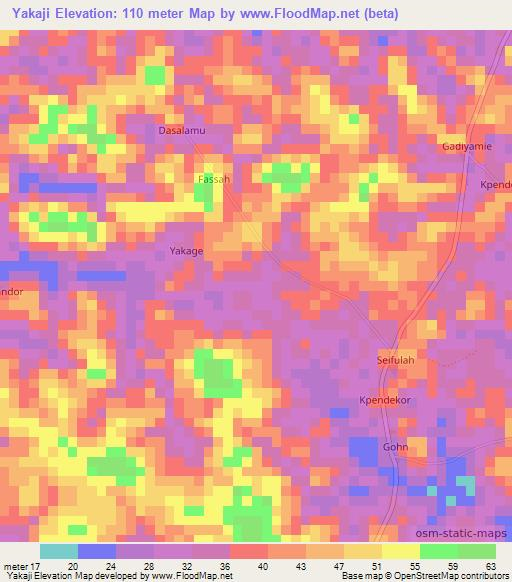 Yakaji,Liberia Elevation Map