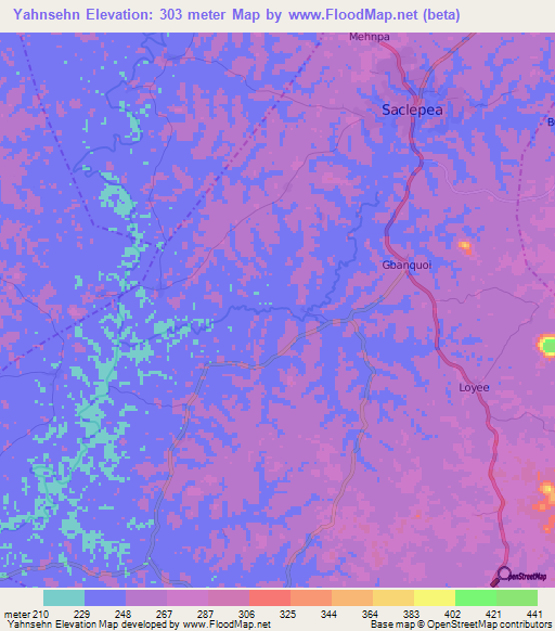 Yahnsehn,Liberia Elevation Map