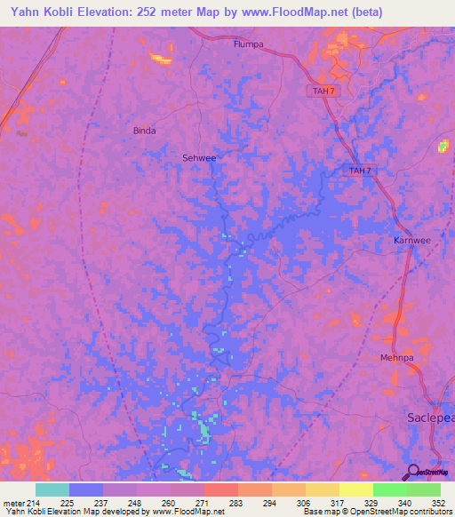 Yahn Kobli,Liberia Elevation Map